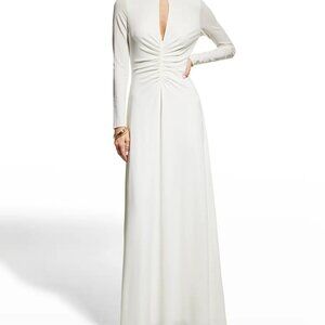 Halston Heritage Vera Jersey Gown, White/Pristine